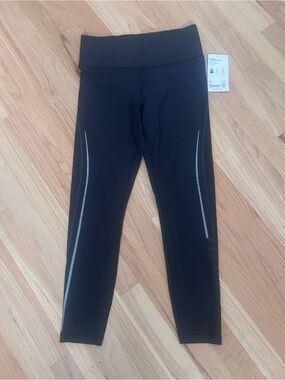 Athleta Black High-Waist Leggings with Reflective Side Trim